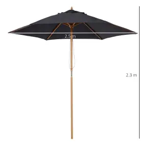 Outsunny 2.5m Wood Garden Parasol Sun Shade Patio Outdoor Wooden Umbrella Canopy