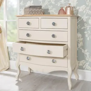 Juliette Champagne Shabby Chic 2 Over 3 Chest of Drawers with Crystal Handles