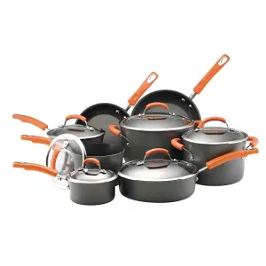 Rachel Ray Classic Brights Black Round Hard Anodised Aluminium Dishwasher Safe Cookware Set Pack of 14