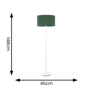 ValueLights Charles White Single Stem Floor Lamp with Forest Green Drum Lamp Shade and LED Bulb