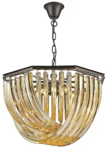 Luminosa Spring 5 Light Ceiling Pendant Black Chrome, Champagne gold with Crystals, E14