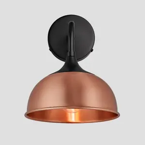 Industville Chelsea Dome Wall Light, 8 Inch, Copper, Black Holder