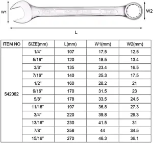 HARDEN 542062 combination spanners set 12 pcs INCH sizes 1/4"-15/16"