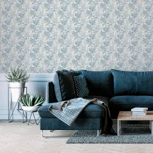 Orient Tree Chalk Blue Grey Wallpaper