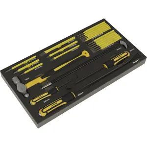 Comprehensive 23 Piece Pry Bar Hammer and Punch Tool Set with Convenient Tool Tray