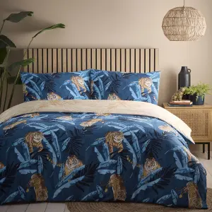 Simply Charlotte Tiger Single Duvet Cover Reversible Bedding Bed Set Blue