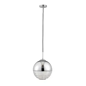 Luminosa Paloma 1 Light Globe Ceiling Pendant Clear Ribbed Glass, Chromed, E14