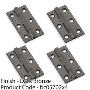 4 PACK - PAIR Solid Brass Cabinet Butt Hinge - 50mm - Dark Bronze Premium Cupboard