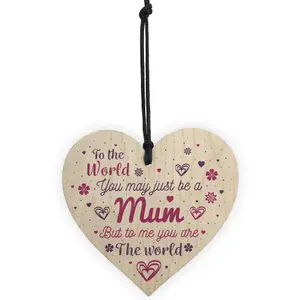 Red Ocean Mum Mummy Gift Handmade Wooden Hanging Heart Sign Gift For Mum Birthday Christmas