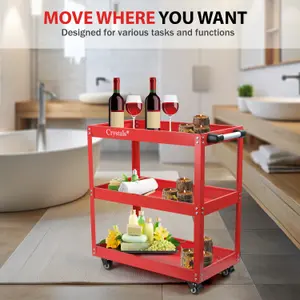 Tool Storage Heavy Duty Garage Trolley Workshop 3 Tier Wheel Cart DIY Red