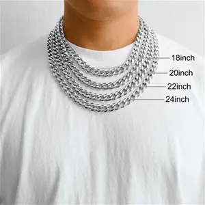 Men's 12mm Stainless Steel 18-24 Inch Cuban Curb Chain Necklace By Philip Jones Jewellery 22 Inch