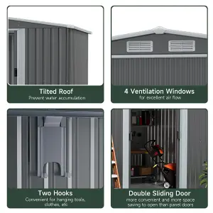 8x4 ft Apex Metal Shed Garden Storage Shed with Double Door and Sun Shelter