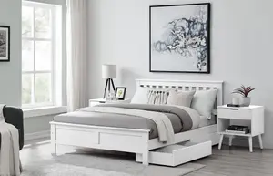 Furniturebox UK Azure White Wooden Solid Pine Quality Double Bed Frame (Double Bed Frame Only) - Includes 4 Drawers