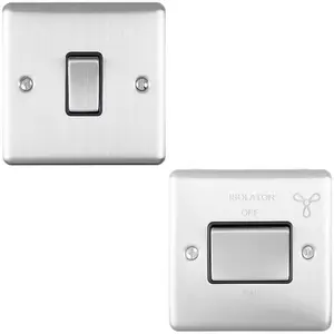 SATIN STEEL Bathroom Switch Set - 1x Light & 1x 6A Extractor Fan Isolator Switch