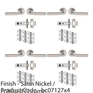 4 PACK - Premium Door Handle & Latch Pack Set- Chrome & Nickel Straight Bar Lever Round Rose