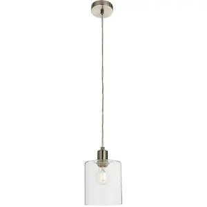 Hanging Ceiling Pendant Light Brushed Nickel & Modern Glass Shade Sleek Lamp