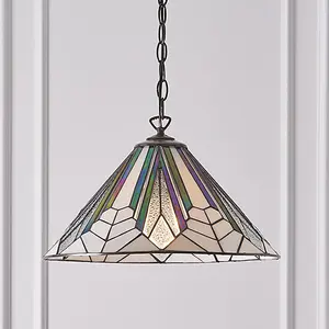 Luminosa Astoria 1 Light Medium Ceiling Pendant Dark Bronze, Tiffany Style Glass, E27