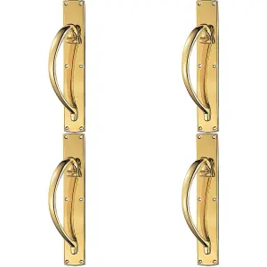 4 PACK - Left Handed Curved Door Pull Handle 457mm x 75mm Backplate Polished Brass