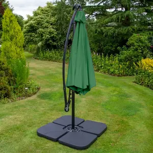 Green 3m LED Cantilever Parasol With Plain Base