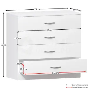 Vida Designs Riano White 4 Drawer Chest (H)720mm (W)750mm (D)360mm