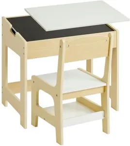 Dunelm Kids Nico Flip Desk With Chair, Natural, Kids, Natural/White, Wood