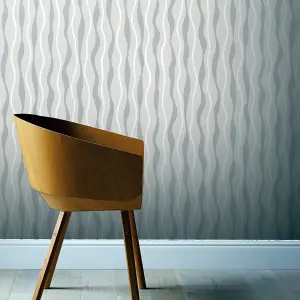 Arthouse Metallic Wave White/Silver Wallpaper