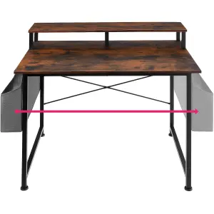 Desk with shelf and fabric bag - Industrial wood dark, rustic