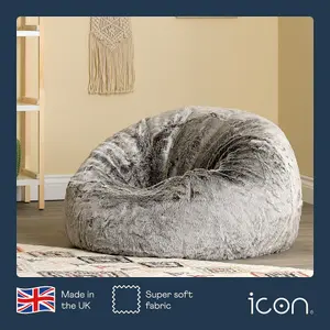 icon Fluffy Giant Bean Bag Chair Adult - Grey with Bean Bag Filling