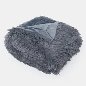 Pet Fleece Throw Fluffy Calming Chair Bed Foldable Travel, Charcoal - 105 x 90cm