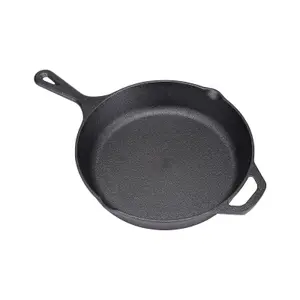 Black Round Cast Iron Kitchen Grill Skillet Frying Pan with Short Handle W 41cm