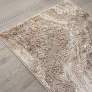 Natural Warm Beige Modern Textured Marble Area Runner Rug 60x240cm