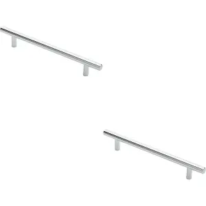 2x Round T Bar Cabinet Pull Handle 220 x 12mm 160mm Fixing Centres Chrome