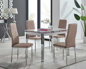 Enna White Glass Extending Dining Table and 4 Cappuccino Milan Chairs