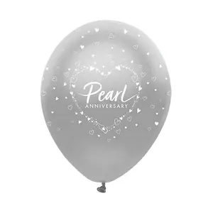 Creative Party Latex Pearl 30th Anniversary Balloon (Pack of 6) Silver/White (One Size)