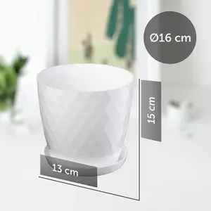 Plant Pot Flowerpot Round Plastic Crystal Modern Decorative Small Medium Large White 16cm