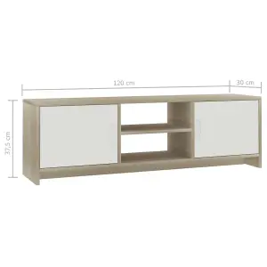 Berkfield TV Cabinet White and Sonoma Oak 120x30x37.5 cm Engineered Wood