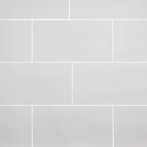 Perouso White Gloss Flat Glossy Tile Ceramic Indoor Wall Tile, Pack of 6, (L)600mm (W)300mm