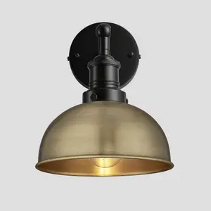 Industville Brooklyn Dome Wall Light, 8 Inch, Brass, Black Holder