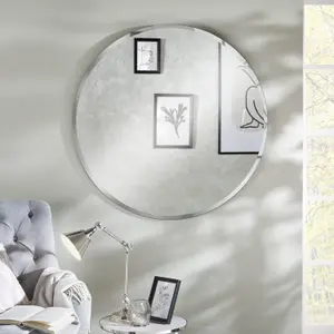 Circular Simplistic Mirror With Bevelled Edge Round Shape Black Frame 100X100 Cm, Wall Mounted For Hallways, Living, Dressing Room