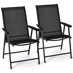 Costway Set of 2 Folding Chairs Outdoor Dining Garden Chairs Armchair with Armrests