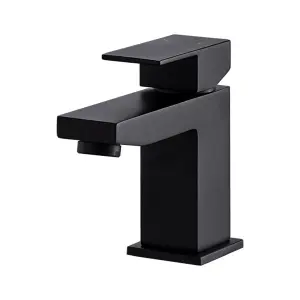 BATHWEST Matte Black Square Basin Taps with Drain Basin Mixer Taps with Pop Up Waste Monobloc Brass Basin Taps with Sink