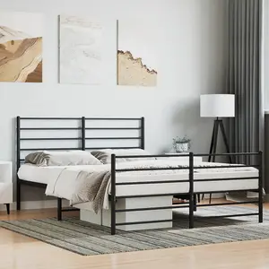 Berkfield Metal Bed Frame with Headboard and Footboard Black 140x190 cm