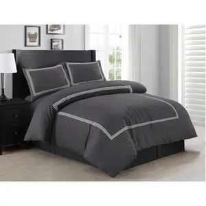 Harmonia Polyester Solid Colour Duvet Cover Set with Pillowcases Charcoal/White / Double Duvet Cover + 2 Standard Pillowcases