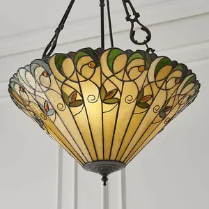 Tiffany Glass Hanging Ceiling Pendant Light Bronze Round Amber Lamp Shade i00129