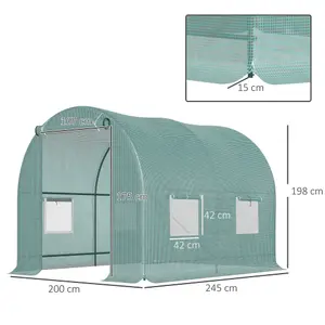 Outsunny Polytunnel Greenhouse Outdoor Grow House Roll Up Door Windows 2x2.5m