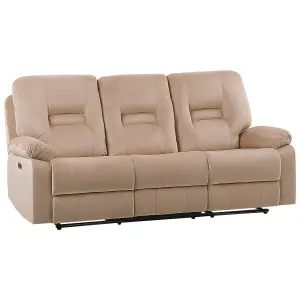 3 Seater Velvet LED Electric Recliner Sofa with USB Port Beige BERGEN