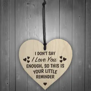 Red Ocean Reminder I Love You Wooden Hanging Heart Plaque