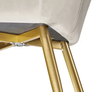 Chair Marilyn - with armrests, padded, velvet look, golden steel legs - cream/gold