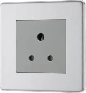 BG FBS29G Flatplate Screwless 5A, Unswitched Socket Round Pin Brushed Steel