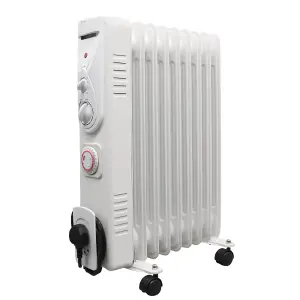 Right Radiators Oil Filled Radiator 9 Fin 2000W Portable Electric Heater With Timer Thermostat White